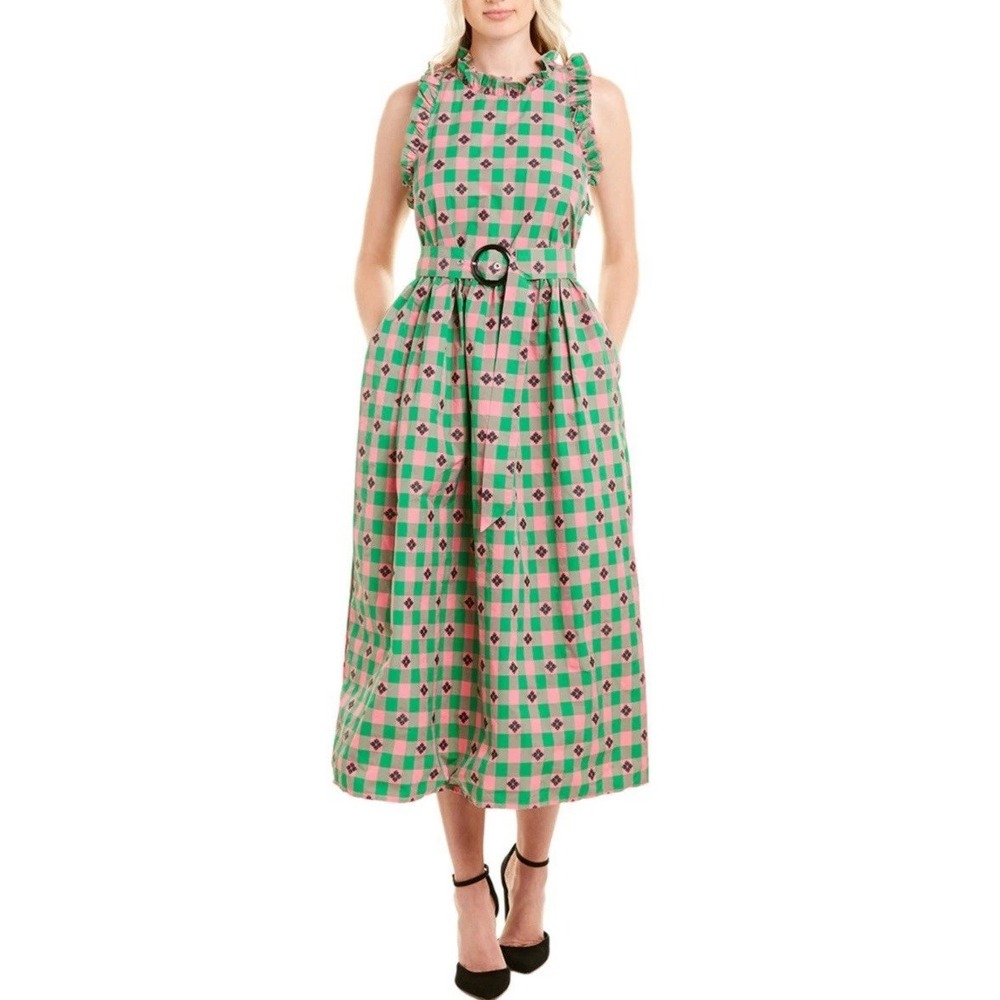 NWT Kate Spade‎ New York Green Pink Plaid Gingham Dress Women's 8 MSRP $598 - Picture 3 of 11